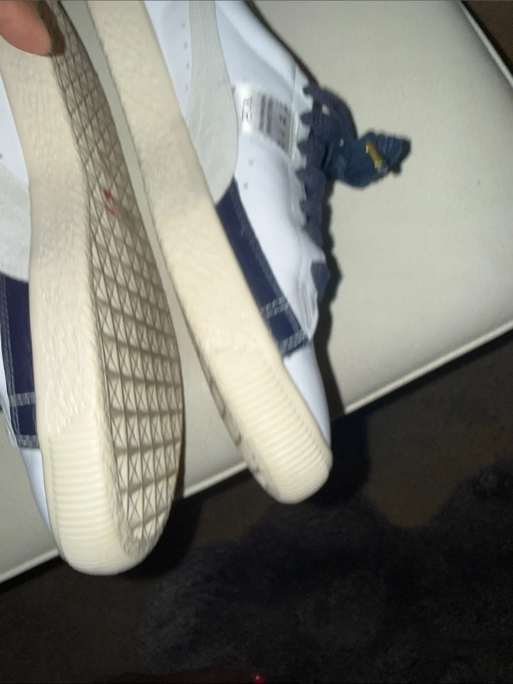 Puma White Leather Sneakers with Navy Laces and Gold Accents